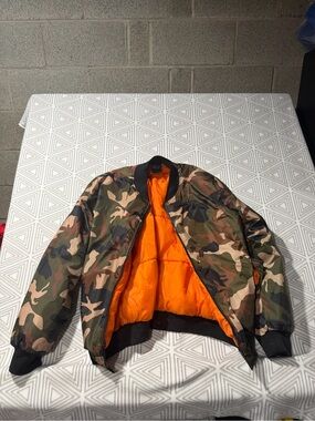 Original Deluxe Camo Bomber Jacket with Orange Lining